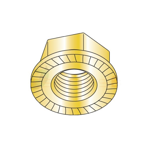 Newport Fasteners Serrated Lock Nut, 3/8"-16, Steel, Yellow Zinc, 0.23 in Ht, 1000 PK 654003 - main